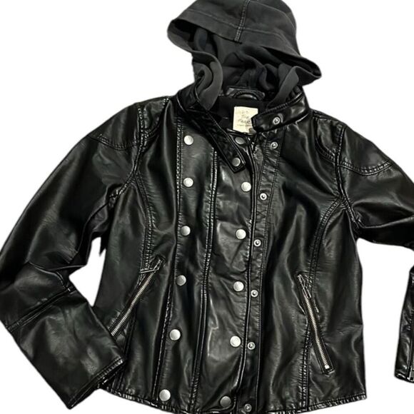 We The Free FP New Dawn Vegan Leather Black Removable Hood Motto Grunge Punk Jac - Picture 2 of 12
